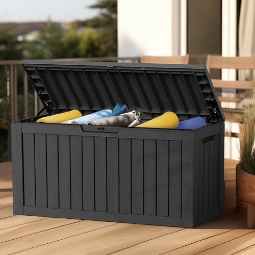 EasyUp 90 Gallon Outdoor Storage Box Waterproof, UV Resistant Resin Deck Box ...