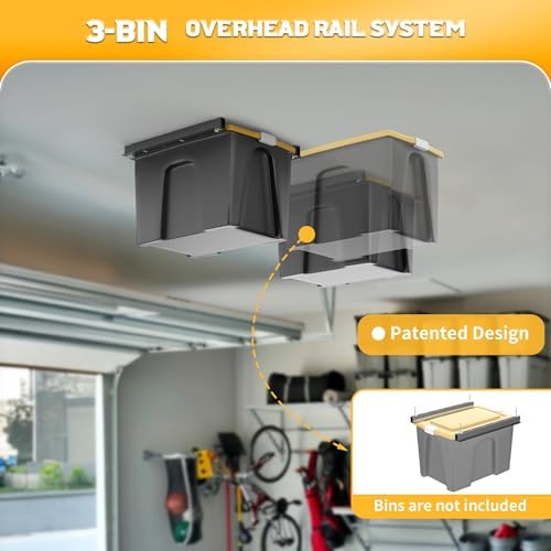 WALMANN Ceiling Tote Storage Rails, Heavy Duty Garage Ceiling Bin Rack