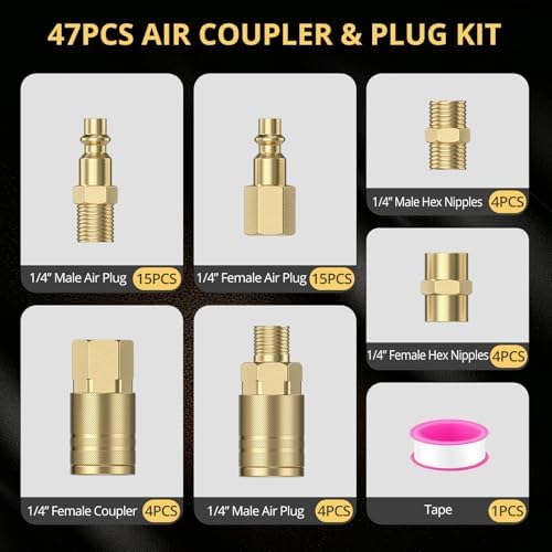 AMTOVL Air Coupler & Plug Kit 47PCS – 1/4" NPT Air Hose Fittings Set