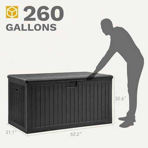 DWVO 260 Gallon Resin Outdoor Storage Box, XXL Double-Wall Waterproof Deck Bo...