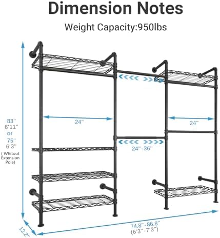 Timate F3 Garment Rack Heavy Duty Clothes Rack for Hanging Clothes, Expandabl...
