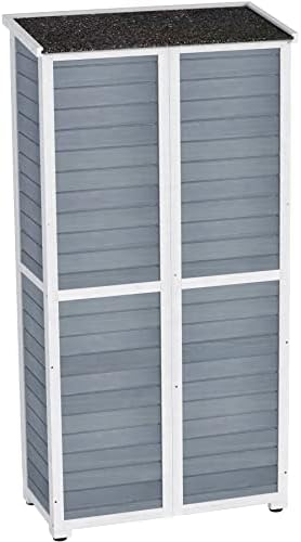 GDLF Outdoor Storage Cabinet, Wood & Metal Garden Shed, Tall Tool Organizer