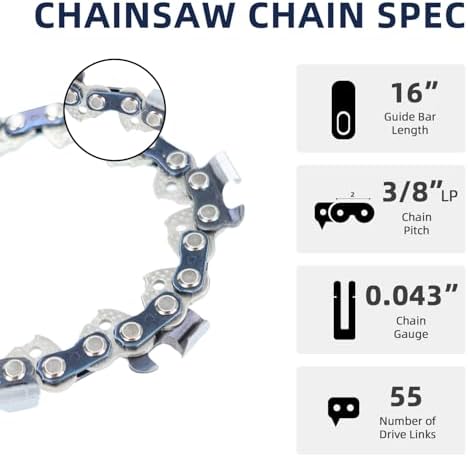 Chainsaw Chain 16 Inch 3/8" LP Pitch .043" Gauge 55 Drive Links