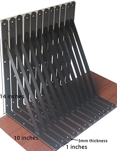 12 Pack L14 x H 10" Black Heavy Duty Shelf Brackets with Screws Metal Sh...