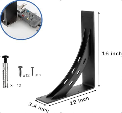 16 inch x 12 inch Heavy Duty Shelf Brackets , Metal Mantel Brackets (Set of 2...