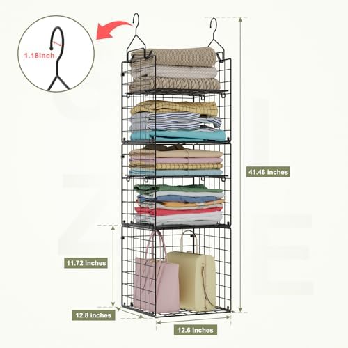 X-cosrack Hanging Closet Organizer and Storage - 5-Tier Closet Storage Organi...