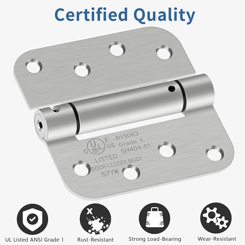 4 Inch Self Closing Door Hinges, 5/8" Radius Corners Spring Loaded Hings