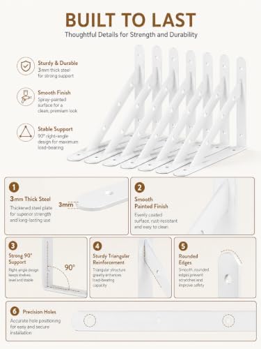 Shelf Brackets Heavy Duty, 4 Pack White 16inch Floating Shelf Bracket, Max Lo...
