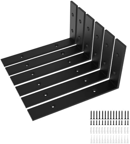 6-Pack Heavy Duty 12-Inch Black Shelf Brackets, L Shelf Bracket 12 Inch for F...