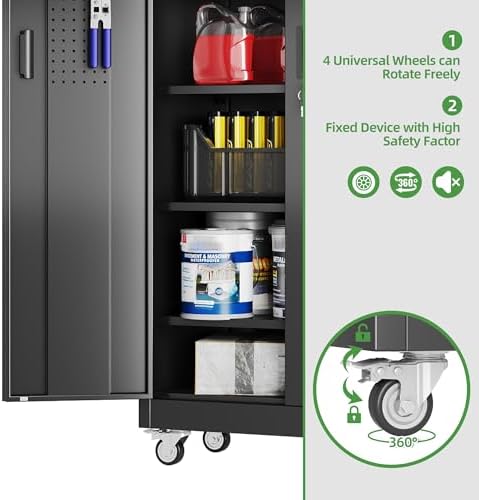 Reemoon 5 Adjustable 170 lb Shelves, Lockable Doors, Door pegboard and 4 Remo...