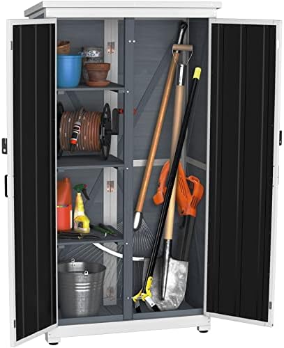 GDLF Outdoor Storage Cabinet, Wood & Metal Garden Shed, Tall Tool Organizer