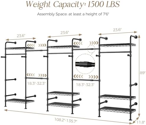 Closet Organizers and Storage, 5-Row Heavy Duty Clothes Rack for Hanging Clot...