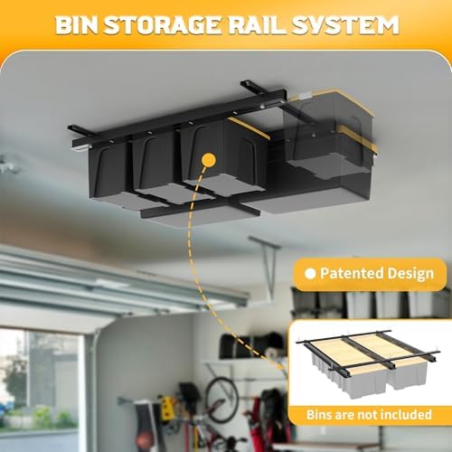 WALMANN Overhead Tote Storage Rails System, Garage Ceiling Bin Storage Rack