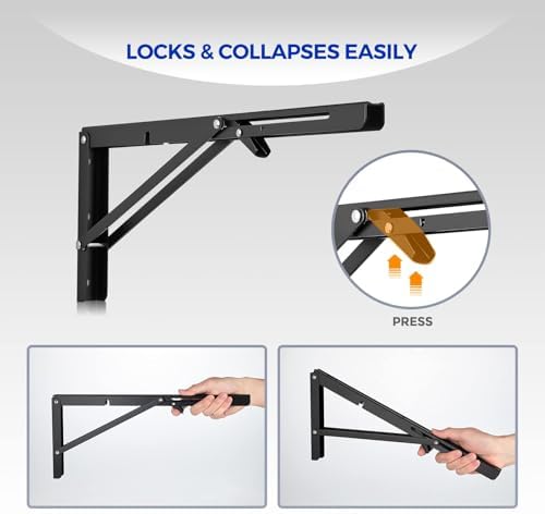 Ravinte Matte Black Folding Shelf Brackets, 16 Inch, 4 Pack
