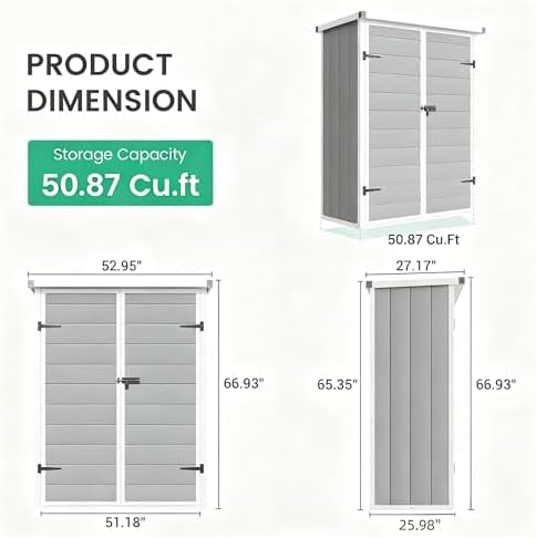 UDPATIO Vertical Storage Shed,51 Cu.ft Resin Outdoor Cabinet,Dark Grey