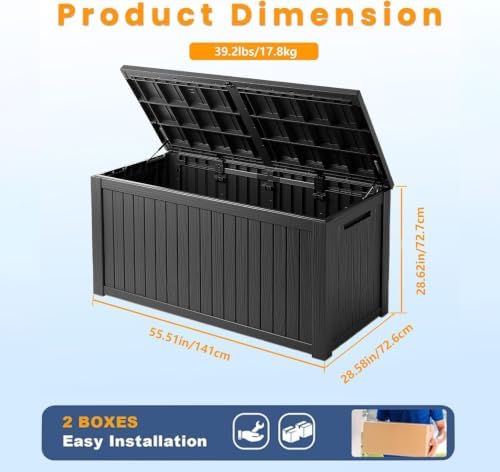 200 Gallon Outdoor Storage Box Patio Deck Box Waterproof, Resin Lockable Outs...