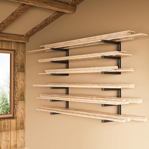 YYR Wood Organizer and Lumber Storage Rack Wall Mount, Heavy Duty Metal Shelf...