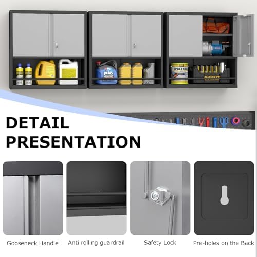 Metal Wall Cabinet, Steel Floating Hanging Storage Cabinet with Locking Doors...