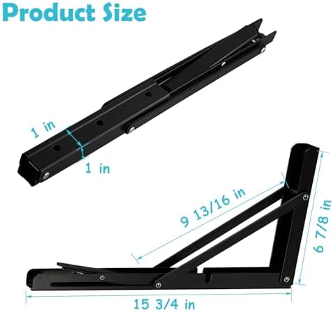 CLT 16" Black Folding Shelf Brackets Max. Load 440 lb, Heavy Duty DIY Wa...