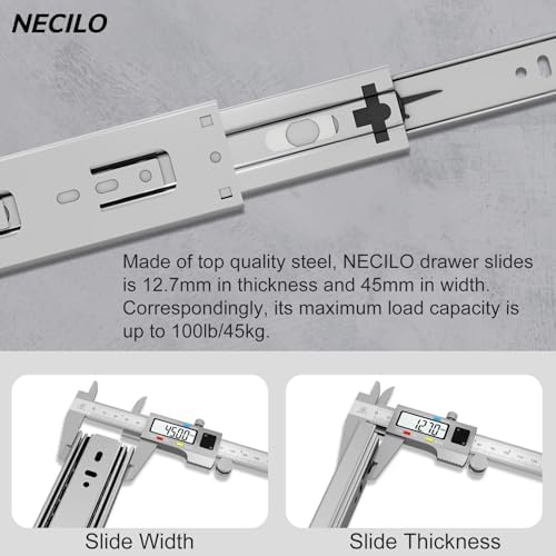 NECILO 10 Inch Ball Bearing Drawer Slides,100lb Full Ext Side Mount,5 Pairs