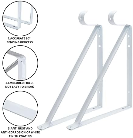 Closet Rod Brackets 11x9.5in, 10 Pack Closet Shelf Brackets, White