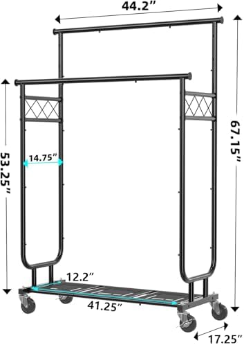Ekisemio Heavy Duty Clothes Rack, Rolling Clothing Rack With Shelves Load 450...