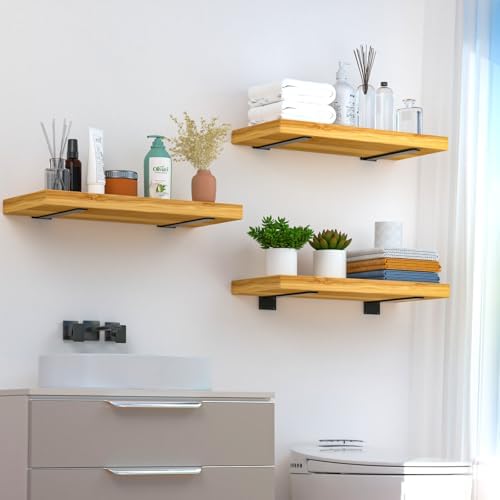 6 Pack - 16 inch Black Hidden L Shelf Bracket (1/5 Inch Thicked) Iron Floatin...
