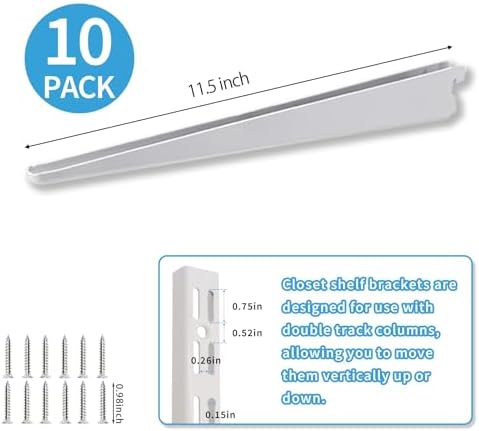 11.5-Inch Adjustable Double-Track Wire Shelf Brackets, 10 Pack, White