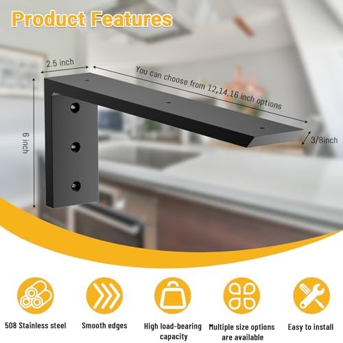 Countertop Support Bracket 16 inch 3 Pack (3/8" Thick),Premium Heavy Dut...