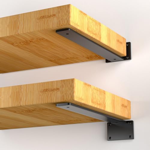 6 Pack - 16 inch Black Hidden L Shelf Bracket (1/5 Inch Thicked) Iron Floatin...