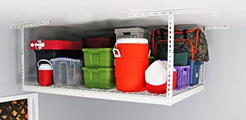 SafeRacks 4x6 Overhead Garage Storage Rack, White, 18"-33" Height