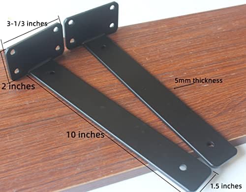 12 Pack - 10 inch Black Hidden L Shelf Bracket (1/5 Inch Thicked) Iron Floati...