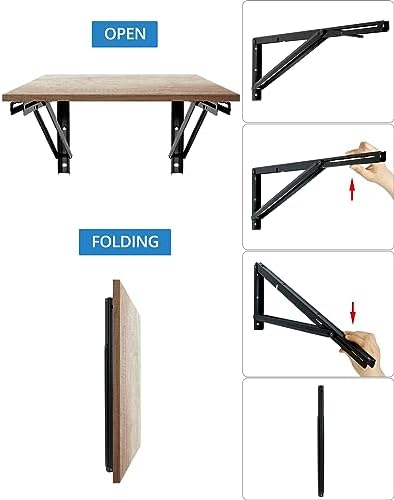 QWORK 24" Heavy Duty Folding Shelf Brackets for Wall Mounted Folding Tab...