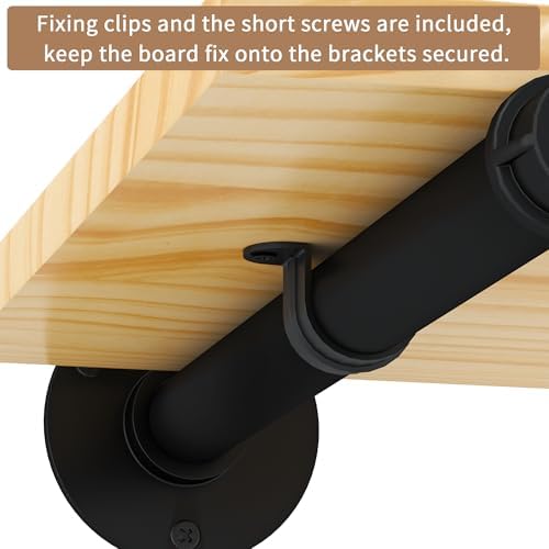 Industrial Pipe Shelf Brackets for 10 Inches Board, Heavy Duty Wall Mounted M...