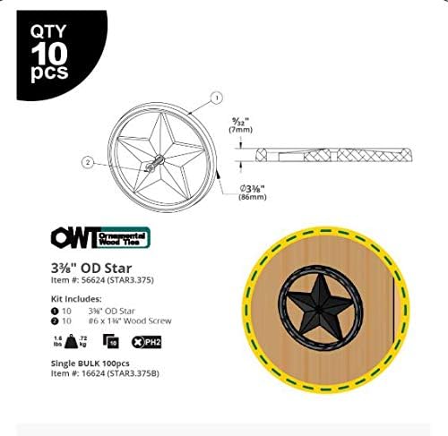 Ozco Building Products 56624 3-3/8-inch Decorative Metal Star (10 per Pack) B...