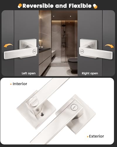 Gobrico 10 Pack Privacy Square Brushed Nickel Door Handle Interior, Keyless D...