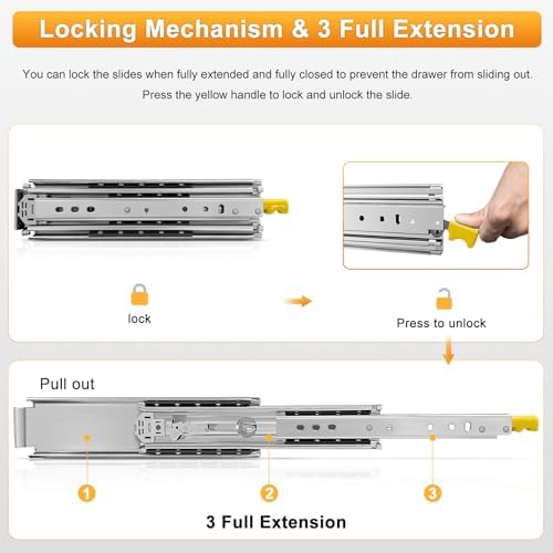 1 Pair Heavy Duty Drawer Slides with Lock 18 20 22 24 26 28 30 32 34 36 38 40...