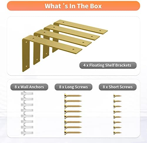 Gold Heavy Duty Shelf Brackets 8 Inch, Extra Thick L Shelving Brackets, Rusti...