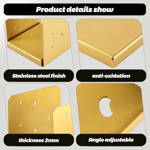 6"x6" Adjustable Post Base, 2Pcs,Golden,Stainless Steel Post Anchor...