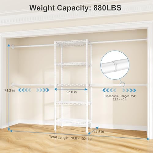 Ulif M2 Wall Mounted Closet System, White Clothes Rack Mount onto the Wall