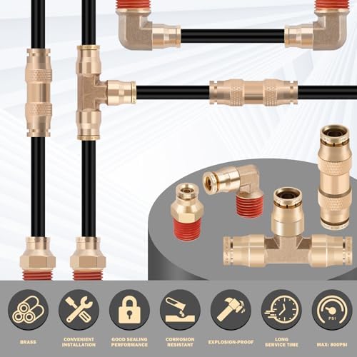 CheeMuii 37Pcs 1/4 Brass DOT Air Line Fittings with 100FT 1/4" DOT Air Line