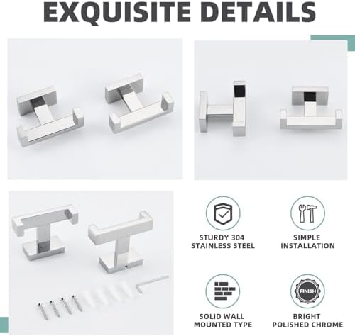 APLusee Double Towel Hooks for Bathroom, Polished Chrome, Wall Mounted
