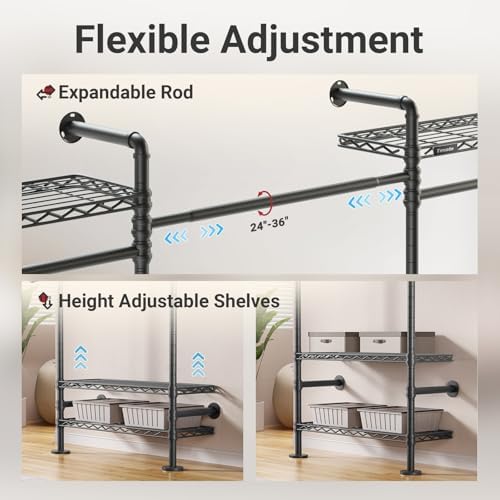 Timate F3 Garment Rack Heavy Duty Clothes Rack for Hanging Clothes, Expandabl...
