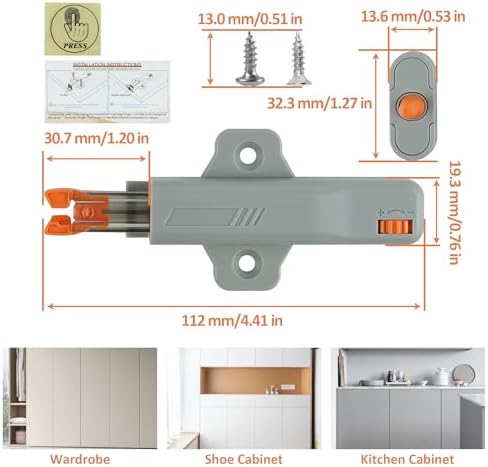 10 Pack Gray Non-Magnetic Push to Open Door Latch for Cabinet