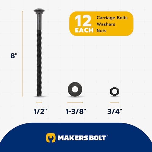 1/2 in. x 8 in. Black Carriage Bolt Kit Includes 12 Bolts, 12 Washers, and 12...