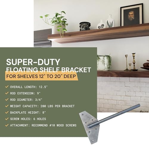 Walnut Wood Works Strongest Floating Shelf Bracket, 200 LB Weight Capacity, S...