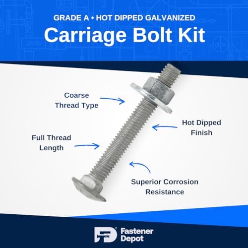 1/2"-13 x 4-1/2" (25 Sets) Hot Dipped Galvanized Carriage Bolt Kit ...