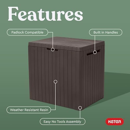 Keter City 30 Gallon Resin Outdoor Storage Box and Patio Furniture Side Table...