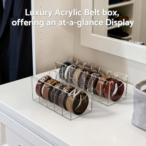 FEMELI Acrylic Belt Organizers Holders For Closet 7 Slots Belt Storage Box
