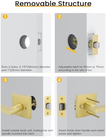 Goldenwarm Brushed Gold Door Handles Interior, Privacy Door Handle 6 Pack